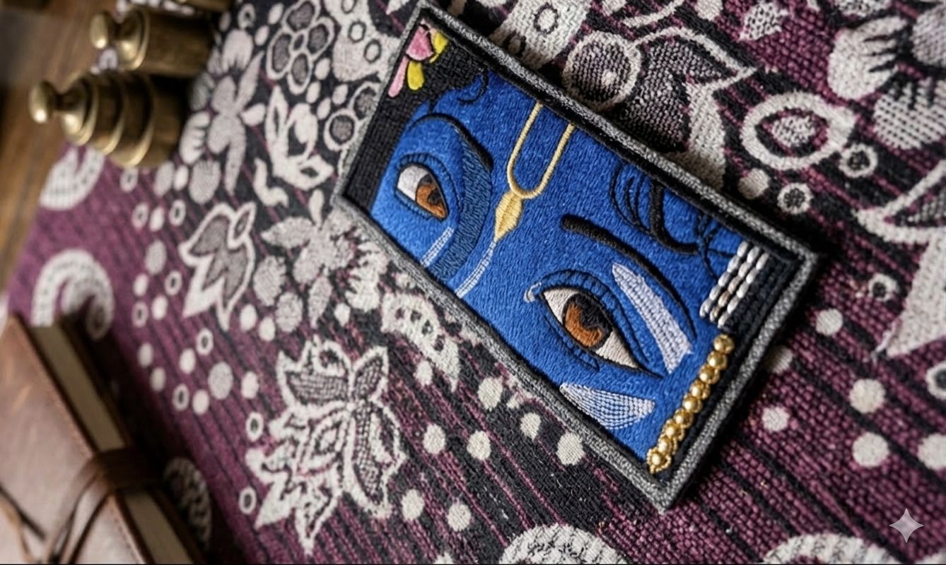 Krishna Eyes Embroidery Patch – Handcrafted Thread Art